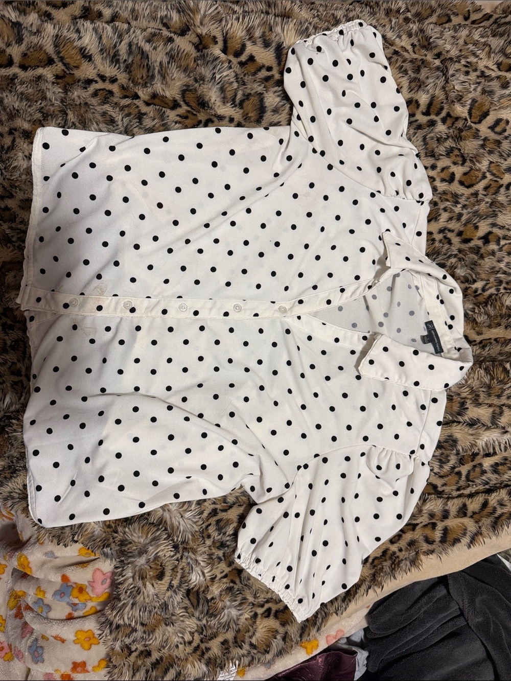 Adrianna Papell White Blouse with Black Polka Dots